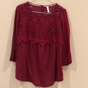 Red flowy top with some crochet detail